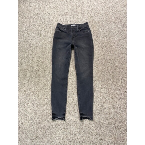 4/27 Good American Good Legs High-Rise Skinny Raw Fray Hem Black071 - Picture 3 of 9